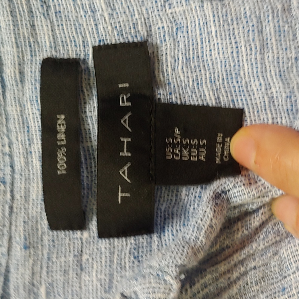 Blue Crinkled Linen Button-Up Shirt Tunic Length Coastal - Picture 7 of 9